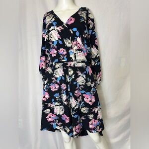 Boutique Size 3X Floral Print Back Button Romper Shorts Jumper With Belt V-Neck